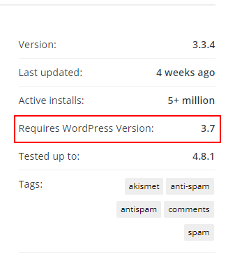 WordPress官方插件已顯示支持運行的WordPress最低版本
